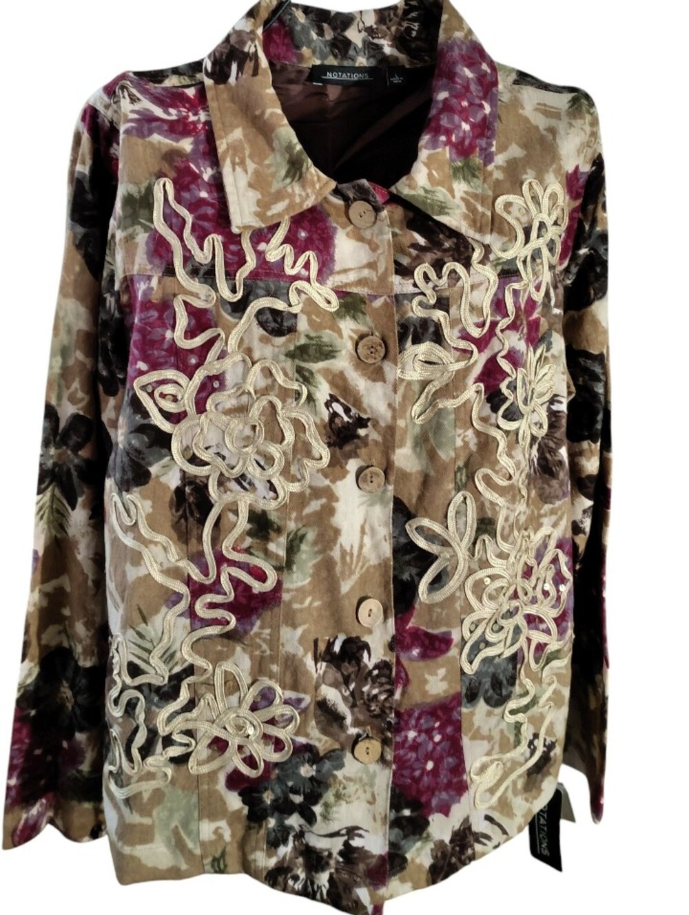 Notations Vintage Multicolor Floral Embroidered Button-Down Jacket Size L NWT
